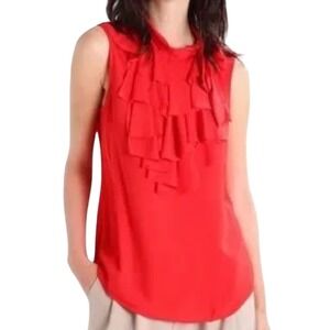 Banana Republic Ruffle Mock Neck Top, Watermelon, Size Medium
